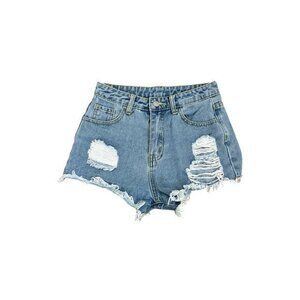 Distressed Denim High-Waisted Teen Shorts Frayed Hem Light Wash Size 10-11 Shein